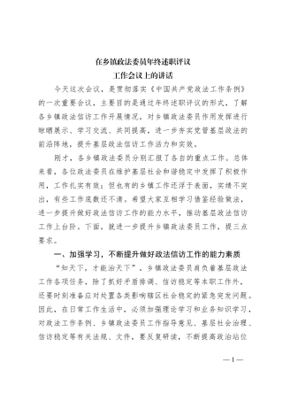 在乡镇政法委员年终述职会上的讲话例文