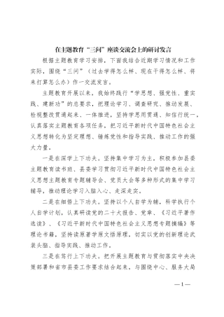 在主题教育“三问”座谈交流会上的研讨发言1600字√
