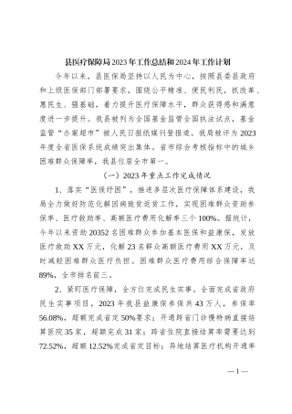 县医疗保障局2023年工作总结和2024年工作计划