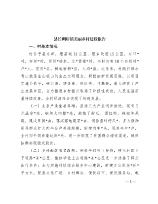 县长调研镇美丽乡村建设报告