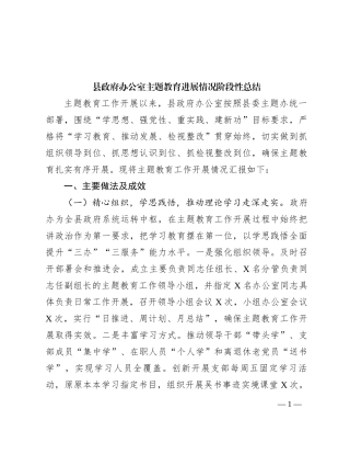 县政府办公室主题教育进展情况阶段性总结