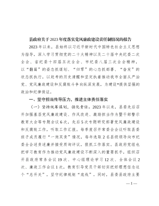 县政府关于2023年度落实党风廉政建设责任制情况的报告