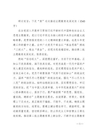 研讨发言：下足“真”功夫推动主题教育走深走实