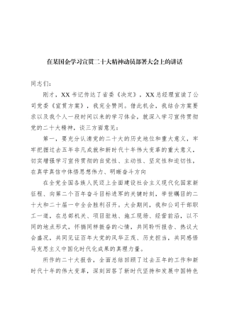 在某国企学习宣贯二十大精神动员部署大会上的讲话