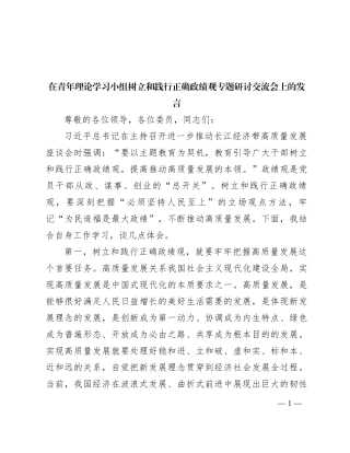 在青年理论学习小组树立和践行正确政绩观专题研讨交流会上的发言