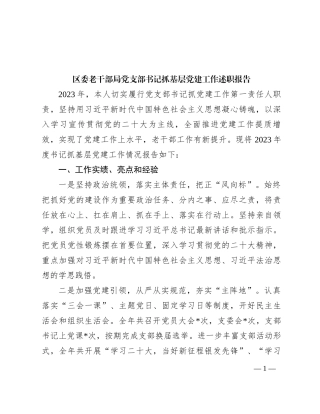 区委老干部局党支部书记抓基层党建工作述职报告