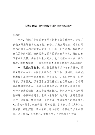 市县区乡第二批主题教育讲评部署领导讲话(1)