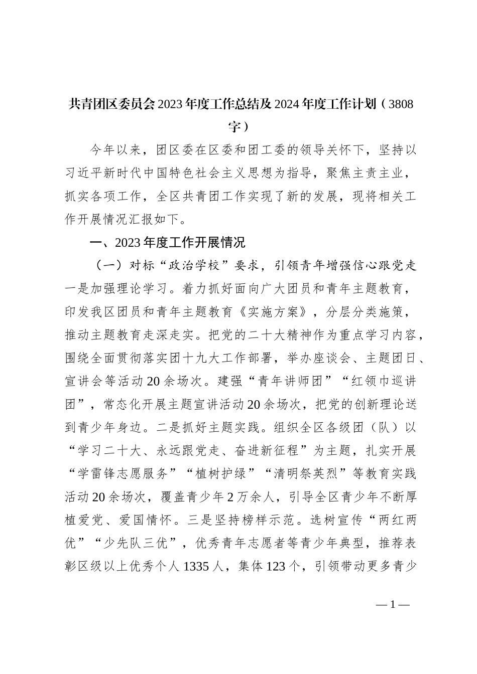团区委2023年度工作总结及2024年度工作计划_第1页