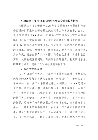 纪检监察干部2023年专题组织生活会对照检查材料