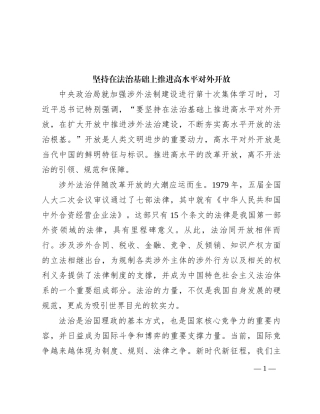 坚持在法治基础上推进高水平对外开放