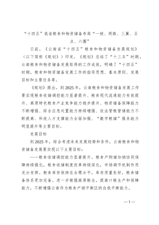 “十四五”我省粮食和物资储备布局“一核、两路、三翼、五点、六圈”