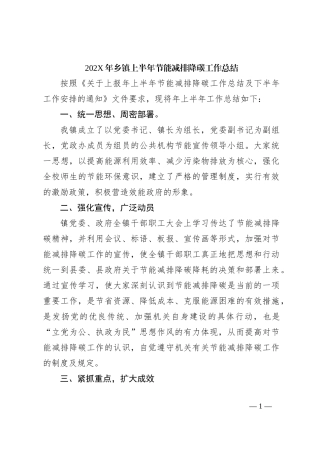 202X年乡镇上半年节能减排降碳工作总结