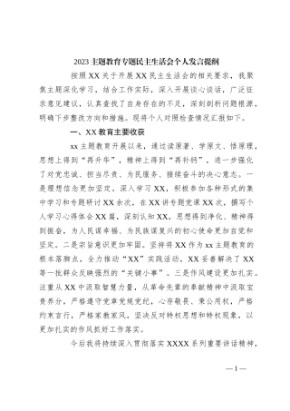2023 主题教育专题民主生活会个人发言提纲