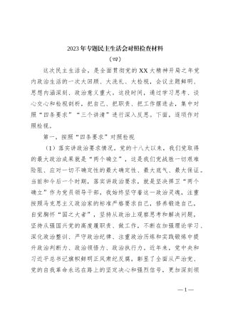 2023年 专题民主生活会对照检查材料（四）