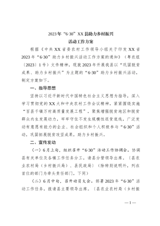 2023年“6·30”XX县助力乡村振兴活动工作方案