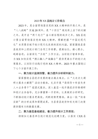 2023年XX县统计工作要点