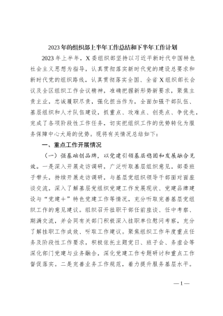 2023年的组织部上半年工作总结和下半年工作计划
