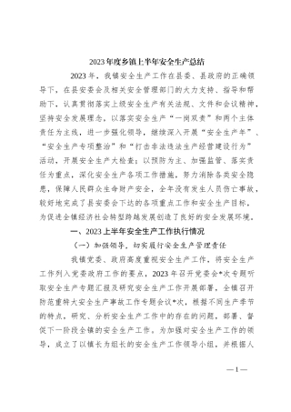 2023年度乡镇上半年安全生产总结