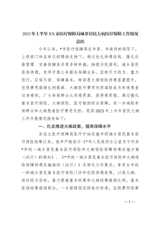 2023年上半年XX市医疗保障局城乡居民大病医疗保障工作情况总结