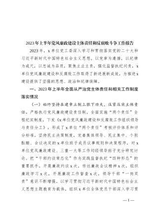 2023年上半年党风廉政建设主体责任和反腐败斗争工作报告