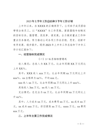 2023年上半年工作总结和下半年工作计划