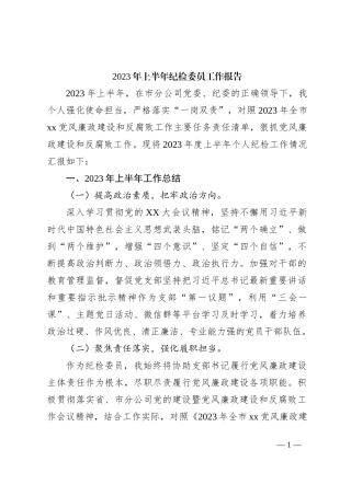 2023年上半年纪检委员工作报告