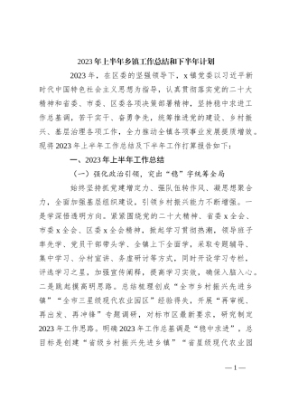 2023年上半年乡镇工作总结和下半年计划