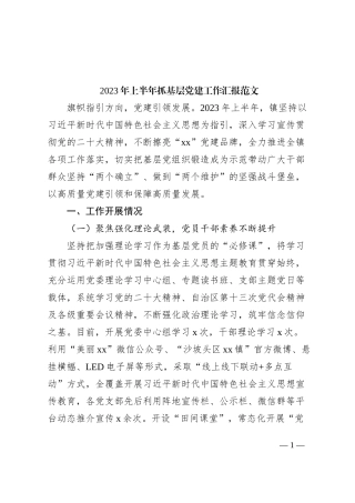 2023年上半年乡镇街道基层党建工作汇报总结报告