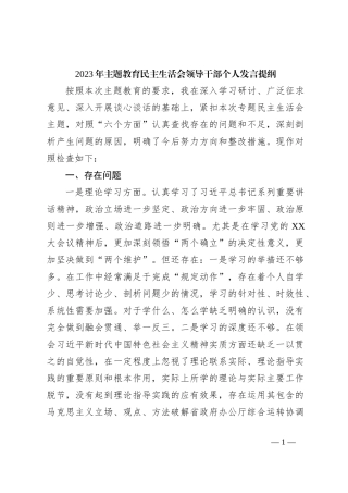 2023年主题教育民主生活会领导干部个人发言提纲