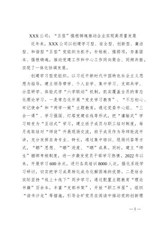 XXX公司：“五型”强根铸魂推动企业实现高质量发展