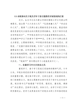 XX市税务局关于机关青年干部主题教育开展情况的汇报