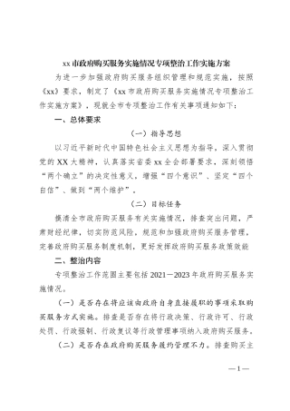 xx市政府购买服务实施情况专项整治工作实施方案
