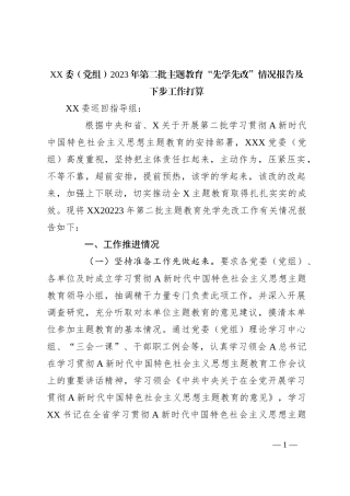 XX委（党组）2023年第二批主题教育“先学先改”情况报告及下步工作打算