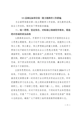 XX县级层面单位第二批主题教育工作措施