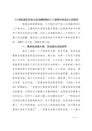 XX组织部长在县人社局副科级以上干部集中谈话会上的讲话