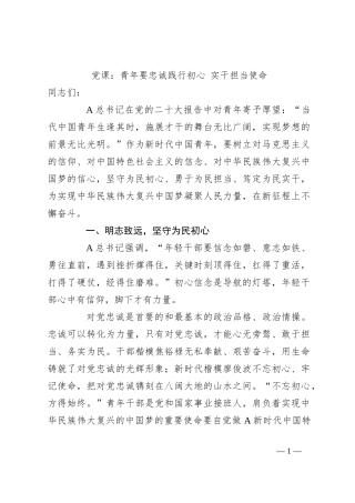党课：青年要忠诚践行初心 实干担当使命