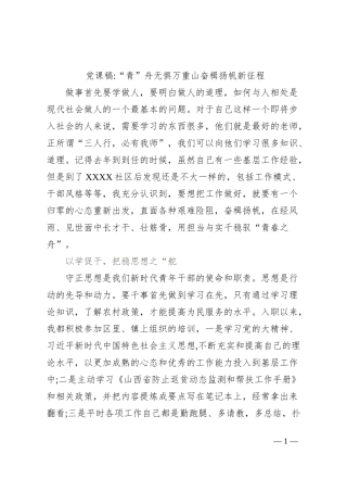 党课稿“青”舟无惧万重山奋楫扬帆新征程
