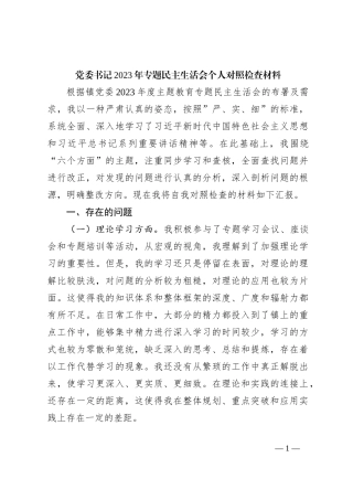 党委书记2023年专题民主生活会个人对照检查材料