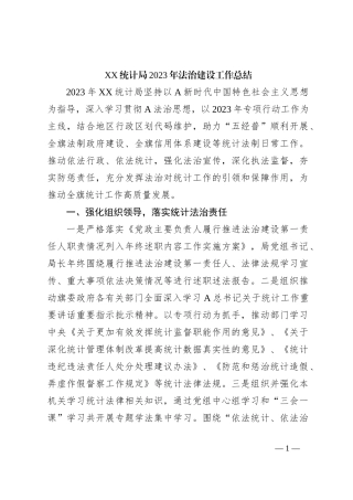 XX统计局2023年法治建设工作总结