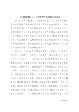 XX县常务副县长在主题教育交流会上的发言