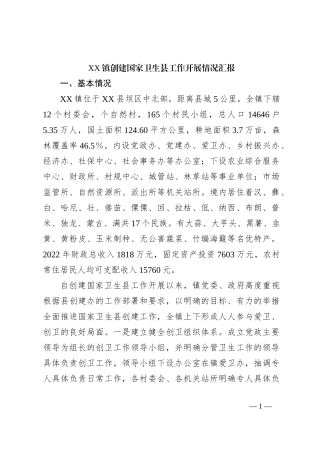 XX镇创建国家卫生县工作开展情况汇报