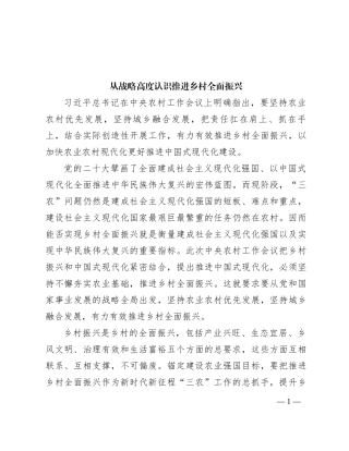 从战略高度认识推进乡村全面振兴