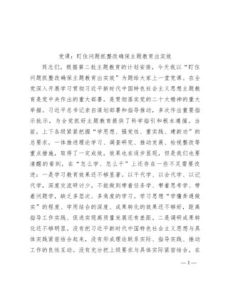 党课：盯住问题抓整改 确保主题教育出实效