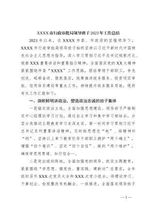 XXXX市行政审批局领导班子2023年工作总结