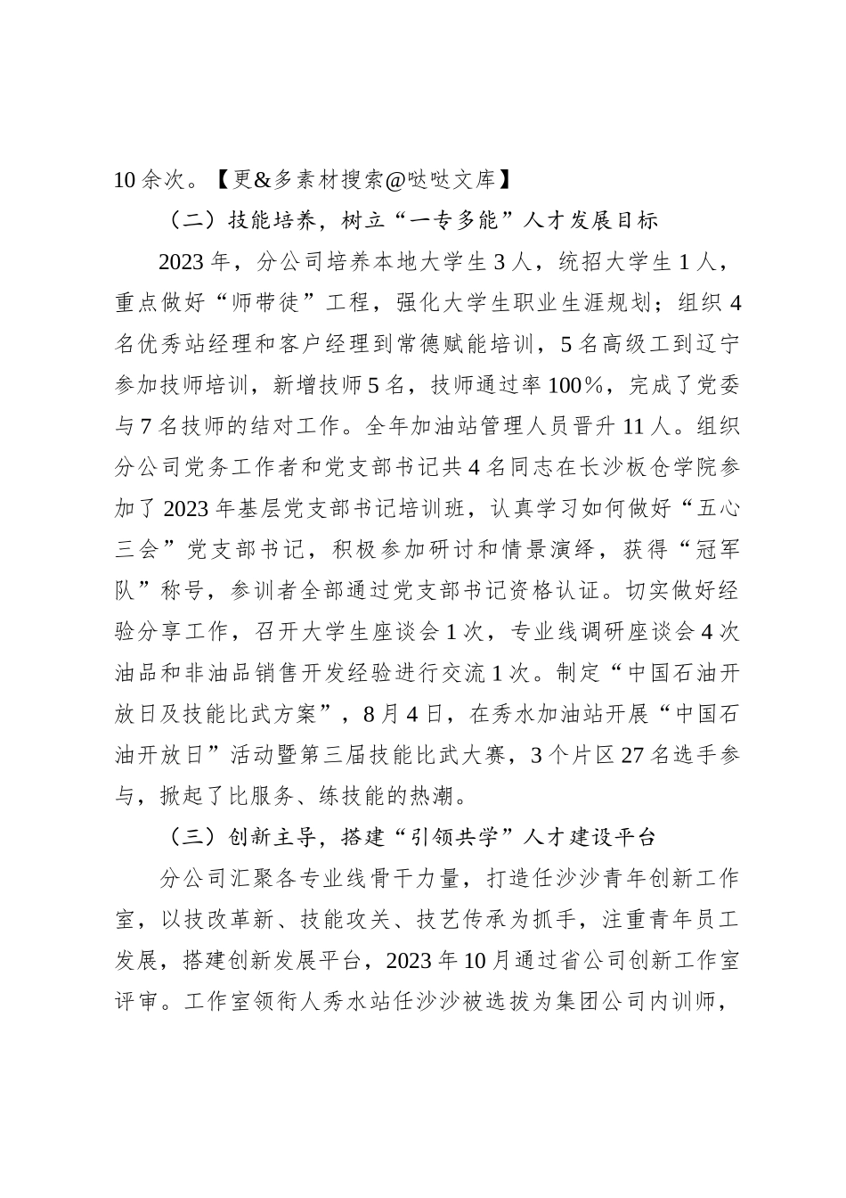 XX分公司人才强企专项工作总结_第2页