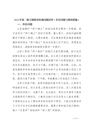 2023年第二批主题教育检视问题清单（存在问题与整改措施）
