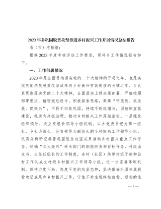 2023年乡巩固脱贫攻坚推进乡村振兴工作开展情况总结报告