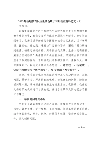 2023年主题教育民主生活会班子对照检查材料范文（4）