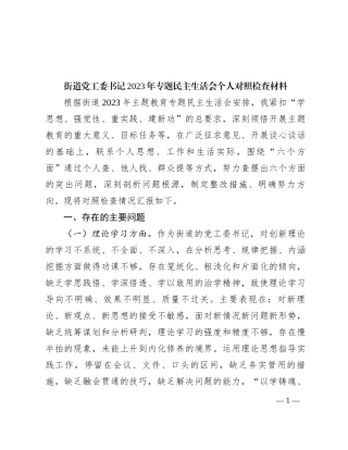 街道党工委书记2023年专题民主生活会个人对照检查材料有重名 814344