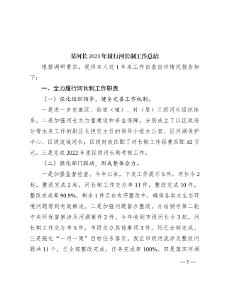 某河长2023年履行河长制工作总结